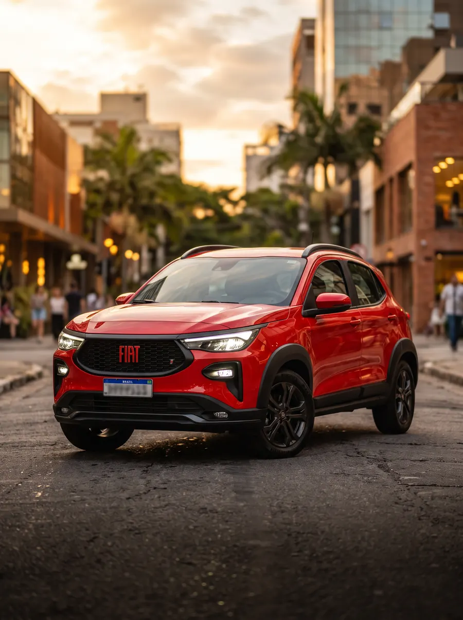 Fiat Pulse vermelho em rua urbana ao entardecer